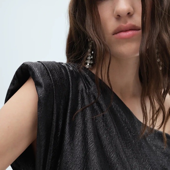 Mango Shimmering Black One-Shoulder Dress - Picture 6 of 7